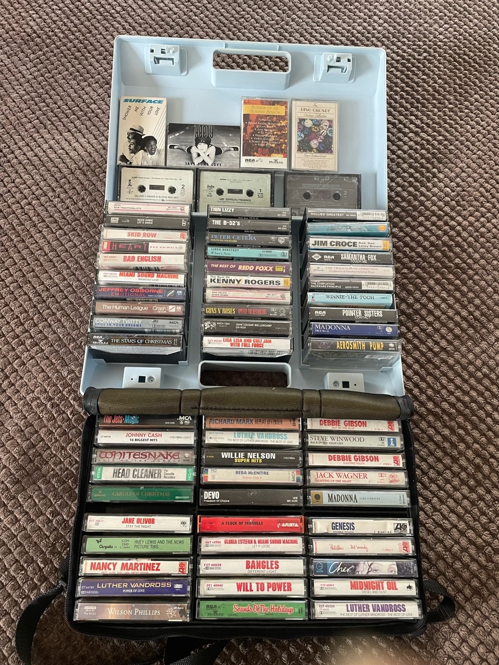 Lot Of 66 Vintage Cassette Rock Pop Country Holiday With Two Cases